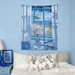 Blue Window Oil Painting Tapestry