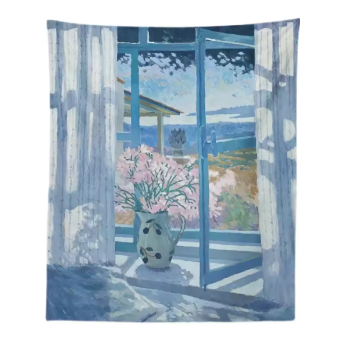 Blue Window Oil Painting Tapestry